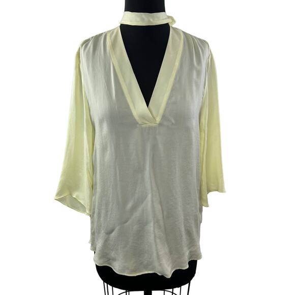 SANDRO Renza Bow Light Yellow V-Neckline 3/4 Sleeve Blouse Top Size 2 NEW - Picture 2 of 9